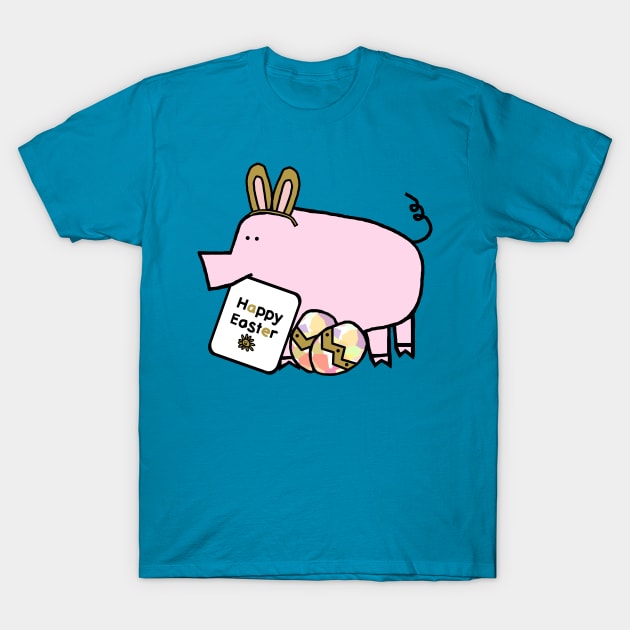 Happy Easter Bunny Ears on Pig T-Shirt by ellenhenryart